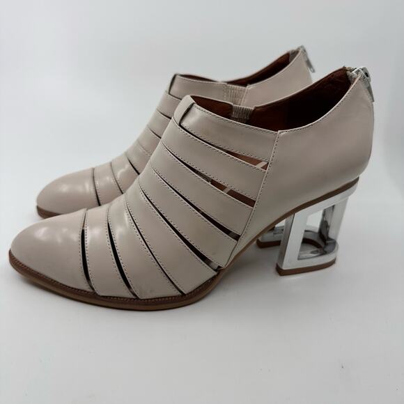 Jeffrey Campbell Karlen Sandal Cut Out Back Zip Ankle Boots WMNS US9 Tan/Silver - Picture 4 of 7